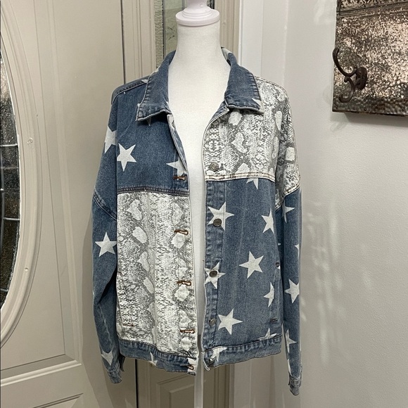 Blue Buttercup Patchwork Pattern Denim Large Jacket - Picture 2 of 12